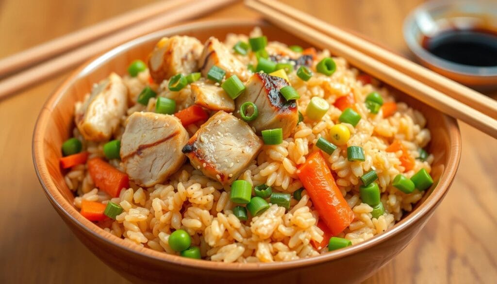 Benihana Chicken Fried Rice Recipe Quick & Easy Guide 2 Benihana chicken fried rice served with vegetables and chicken, a homemade recipe inspired by Japanese hibachi-style cooking