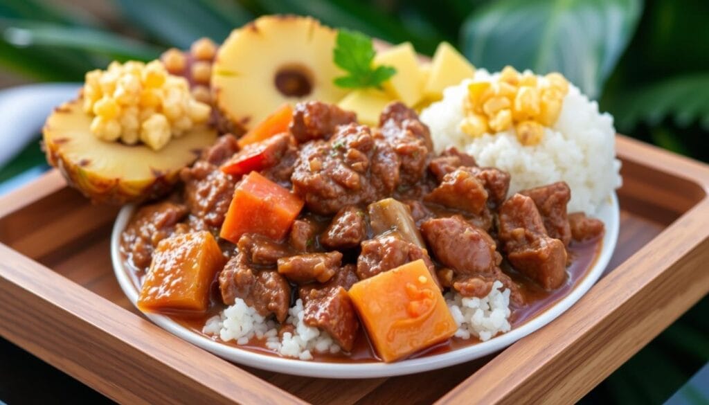 Hawaiian beef stew plate lunch Hawaiian beef stew plate lunch